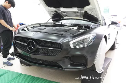 강남랩핑[제이스랩]::벤츠 AMG GT 에이버리 사틴블랙 보험 재시공 랩핑 / 강남, 서초, 선릉
