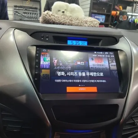 아반떼 차량 9인치 카나로 안드로이드 올인원 내비 매립하고 달라진 내부 모습