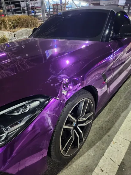 파주운정 자동차랩핑 맛집 , BMW G바디 Z4 크롬랩핑차량 보험&사고수리! 사고수리까지 완벽한 제이엔제이컴퍼니! 퍼플크롬 앞범퍼, 본네트 작업! / 고양시 성석동