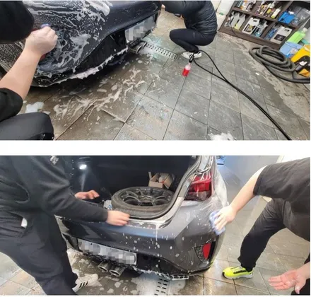현대 벨로스터JS 1.6T 슈팅스타 무광차량, 다이몬 풀카본 오버휀다 바디킷 장착전 에이버리캔디레드 전체랩핑 시공! 모든 작업은 일산성석동 제에엔제이컴퍼니에서! / 고양시 성석동