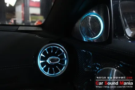 벤츠 전용 아이템 3D 부메스터 전동 트윗터 송풍구 엠비언트 라이트 장착 벤츠E63AMG 시공기 수입차카오디오 전문 CSM카오디오 / 서울 양천구 강서구