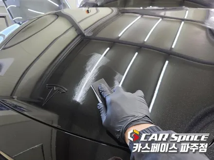 일산 테슬라 모델3 신차패키지 - 디테일검수, 루마버텍스 900 썬팅, PPF, 파인뷰 블랙박스, 요크핸들, 가죽시트 유리막코팅 / 파주시 와동동