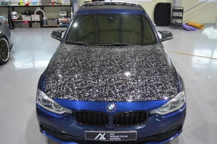 bmw 320d  본넷랩핑,사이드미러랩핑,스포일러 포지드카본랩핑 시공 / 시흥시 월곶동