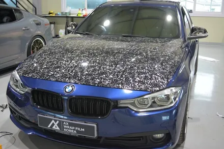 bmw 320d  본넷랩핑,사이드미러랩핑,스포일러 포지드카본랩핑 시공 / 시흥시 월곶동