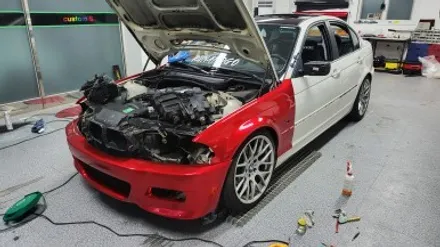 자동차 랩핑 가격:) bmw e46 올드카 클래식카 에이버리 고광택 캔디 레드 전체랩핑,크롬죽이기,스모그ppf필름. / 화성, 수원, 동탄