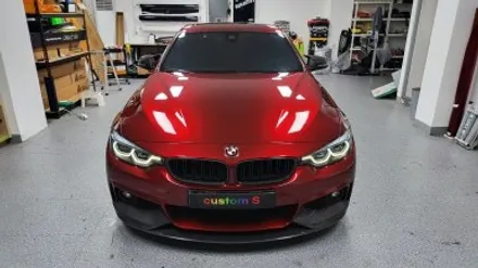 bmw f32 4시리즈 차량 랩핑 비용:) 드래곤 블러드 레드 pet 고광택 전체랩핑+스모그 ppf필름. / 화성, 수원, 동탄