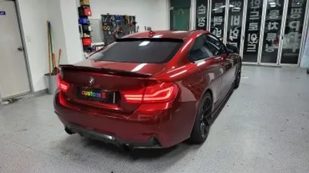 bmw f32 4시리즈 차량 랩핑 비용:) 드래곤 블러드 레드 pet 고광택 전체랩핑+스모그 ppf필름. / 화성, 수원, 동탄