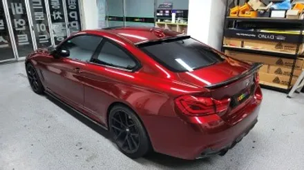 bmw f32 4시리즈 차량 랩핑 비용:) 드래곤 블러드 레드 pet 고광택 전체랩핑+스모그 ppf필름. / 화성, 수원, 동탄