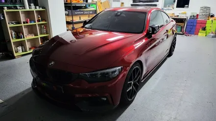bmw f32 4시리즈 차량 랩핑 비용:) 드래곤 블러드 레드 pet 고광택 전체랩핑+스모그 ppf필름. / 화성, 수원, 동탄