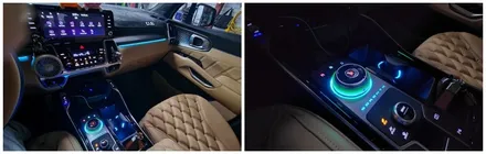 쏘렌토mq4 엠비언트무드램프 대쉬보드와 조그다이얼 및 컵홀더2열까지 순정연동으로 시공 / 고양, 일산, 김포, 파주
