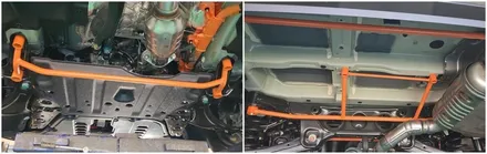 차가 튼튼해져 안정적인 코너링과 고속주행시 흔들림이 줄어드는 쏘렌토mq4 하체보강 언더바&스트럿바 / 고양, 일산, 김포, 파주