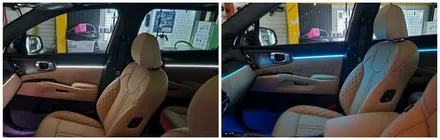 쏘렌토mq4 엠비언트무드램프 순정연동 대쉬보드 부터,컵홀더까지 몰딩교체형으로 시공 / 고양, 일산, 김포, 파주