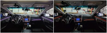 실내분위기를 은은한 조명으로 꾸미는 닛산 알티마 엠비언트라이트시공 / 고양, 일산, 김포, 파주