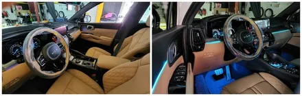 쏘렌토mq4 엠비언트무드램프 순정연동 대쉬보드 부터,컵홀더까지 몰딩교체형으로 시공 / 고양, 일산, 김포, 파주
