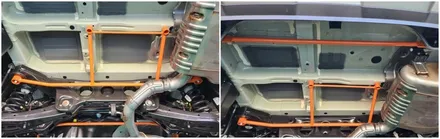 차가 튼튼해져 안정적인 코너링과 고속주행시 흔들림이 줄어드는 쏘렌토mq4 하체보강 언더바&스트럿바 / 고양, 일산, 김포, 파주