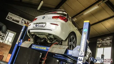 BMW 118d 듀얼팁 장착 / 이미테이션 듀얼배기 / JSR 76파이 듀얼팁 블랙크롬 - 성남 분당 용인 배기 튜닝샵 익서스팩토리 / 용인 처인구