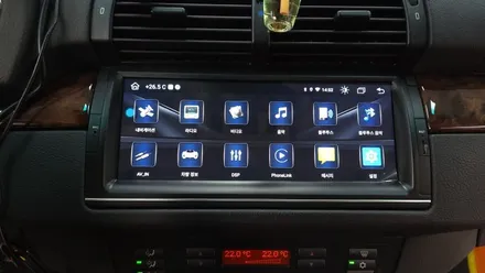 BMW X5 2005년 E53 안드로이드올인원 해외직구 제품 및 AHD후방카메라 설치 기존 DSP앰프 살려서 장착 + 라디오배선 연장 ~, 시공 by 용인 블루존