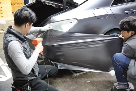 수원랩핑 벤츠cls 63 amg 사틴다크그레이 전체랩핑 시공 <극한직업 마스터랩> / 수원 인계동