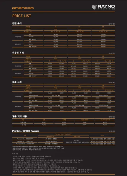 소나타신형 하이브리드 레이노썬팅가격 테이블 크로마9 최상위 반반사 필름 버전으로 시공