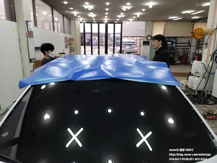 제네시스 G80 페이스리프트 전모델 기존 필름제거후  웨이브 블루 전체랩핑으로 색상 변경하기 / 고양, 일산, 김포, 파주