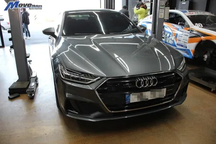 [아우디 A7 C8 50TDI 콰트로 S7룩 디퓨져 장착 쿼드머플러팁]디퓨저/하단범퍼/S라인/RS7범퍼/RS7룩/바디킷/공갈팁/양산 김해 울산 부산 해운대 기장 정관 무브모터스 / 부산 기장군