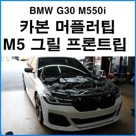 [BMW G30 M550i LCI] 타원형 카본 듀얼 머플러팁 M5 디퓨져 + 그릴 사이드립 장착 / 부산 기장군