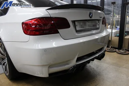 [BMW E92 M3 하만 타입 카본 리어 디퓨져]리어 립/수입차 카본파츠/볼스테이너/아크라포빅/카본패턴/리얼카본 랩핑/롱타입/카본스포일러/립스포일러/장착판매 부산 정관 무브모터스 / 부산 기장군
