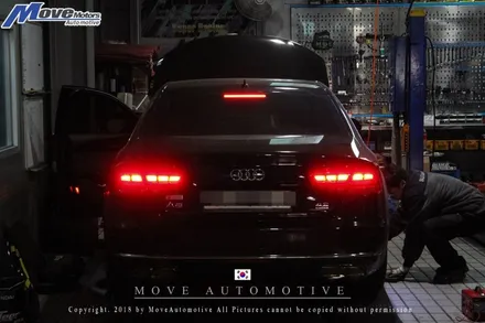 [아우디 A8 V8 4.2 FSI 커스텀 듀얼배기 튜닝]듀얼 사각팁/JSR퍼포먼스/AMG팁/A8 배기튜닝/8기통 배기음/아우디 A8배기음/부산 머플러튜닝샵/사각팁/무브모터스 / 부산 기장군