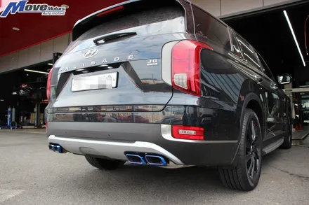 [현대 SUV 팰리세이드 3.8 가솔린 HTRAC 순정형 듀얼배기 JSR퍼포먼스 티탄룩 사각팁 + G70 스팅어 순정 브렘보 4P 브레이크]번웨이퍼포먼스 경량디스크로터/티탄팁/부산 / 부산 기장군