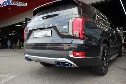 [현대 SUV 팰리세이드 3.8 가솔린 HTRAC 순정형 듀얼배기 JSR퍼포먼스 티탄룩 사각팁 + G70 스팅어 순정 브렘보 4P 브레이크]번웨이퍼포먼스 경량디스크로터/티탄팁/부산 / 부산 기장군
