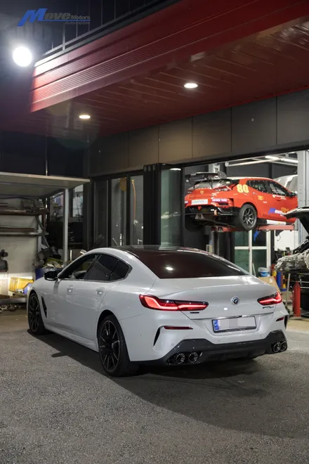 [BMW G16 M850i 그란쿠페] JSR퍼포먼스 100파이 실버 원형 듀얼 머플러팁 장착 / 부산 기장군