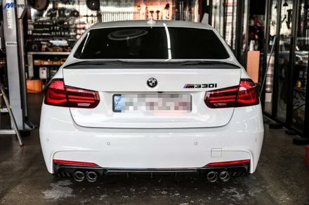[BMW F30 330i] 부산 M퍼포먼스 풀카본 프론트립 디퓨져 장착 + 아우라에스 ARP 가변 듀얼배기 + BMW M4 컴페티션 19인치 휠 + PSM 카본 리어 스포일러 장착 / 부산 기장군