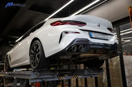 [BMW G16 M850i 그란쿠페] JSR퍼포먼스 100파이 실버 원형 듀얼 머플러팁 장착 / 부산 기장군