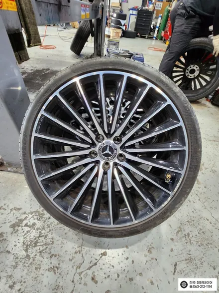 [전주김제 휠복원 첨단타이어] 벤츠 CLS 20인치 순정휠->19인치 벤츠S클래스 s500 블랙크롬 순정 복원휠 + 245/40R19 , 275/35R19 던롭타이어 인치다운 튜닝 / 전주