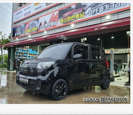 [첨단타이어] 국내 최초 경차 레이 캠핑카 로디(LODY) 14인치 깡통휠->15인치 인치업(스파크블랙유광휠+타이어 조합 교체)전주휠타이어,전주휠복원,정읍익산김제휠복원,대전광주휠 / 전주