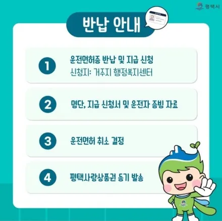 고령운전자 면허반납 혜택 정보 / 안성, 평택, 오산