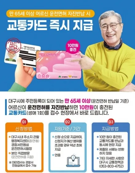 고령운전자 면허반납 혜택 정보 / 안성, 평택, 오산
