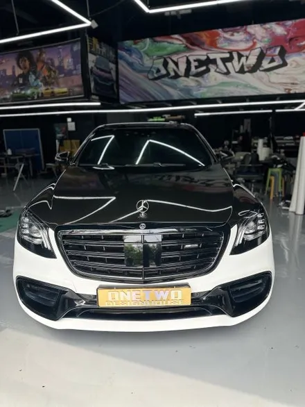 [안산 랩핑 원투] 벤츠 S클래스 S63 AMG 듀오톤 투톤 에이버리 전체랩핑 블랙 엠블럼 교체 / 안산시 상록구 일동