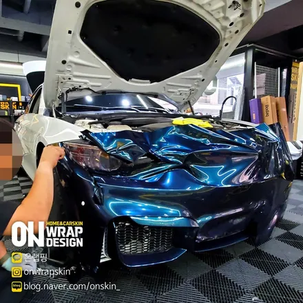 부천랩핑, BMW 4시리즈 전체랩핑, PET 브리티시 그린 카멜레온 색상으로 전체랩핑, 고광택 전체랩핑 시공기. / 부천시 소사구 옥길동