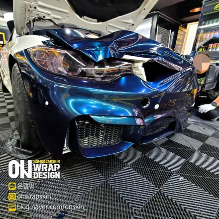 부천랩핑, BMW 4시리즈 전체랩핑, PET 브리티시 그린 카멜레온 색상으로 전체랩핑, 고광택 전체랩핑 시공기. / 부천시 소사구 옥길동