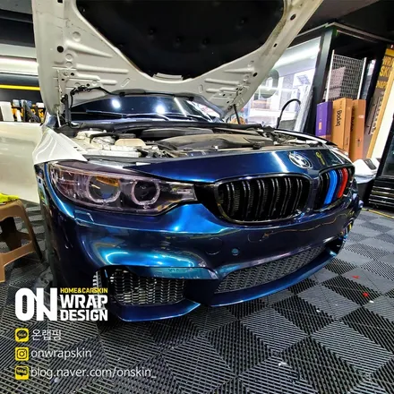 부천랩핑, BMW 4시리즈 전체랩핑, PET 브리티시 그린 카멜레온 색상으로 전체랩핑, 고광택 전체랩핑 시공기. / 부천시 소사구 옥길동