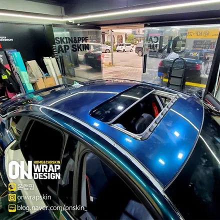 부천랩핑, BMW 4시리즈 전체랩핑, PET 브리티시 그린 카멜레온 색상으로 전체랩핑, 고광택 전체랩핑 시공기. / 부천시 소사구 옥길동