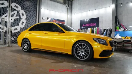 벤츠 C63AMG 레이즈 고스트옐로우 전체랩핑 시공후기 / 안산,시흥,화성