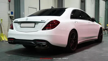 W222 벤츠 S클래스 레이즈필름 고광택 클린화이트 전체랩핑 (무광 드라이카본) / 안산시 상록구 수암동