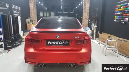 BMW m3 메택 무광 아이스 레드 크롬 뒷범퍼 사고차량랩핑 아이스크롬 랩핑도 역시나 퍼펙트카에서! 광명,시흥,부천,안산,안양,인천,오이도 랩핑잘하는곳 퍼팩트카! / 경기 시흥