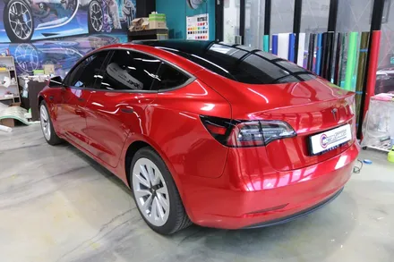 테슬라에 찰떡궁합 틴팅!! 엑스펠 프라임 XR플러스,고광택 텍랩 블러드 레드 전체랩핑 테슬라 모델 3  대전랩핑 & 대전PPF 모터쉴드 / 대전 유성구