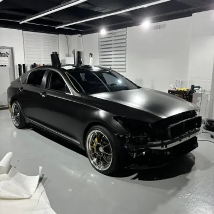 경남창원,마산랩핑 제네시스 G80 스포츠 사틴블랙 (에이버리 데니슨 슈프림 Satin Black) +라이트PPF+전면부 크롬죽이기 / 창원 팔용동
