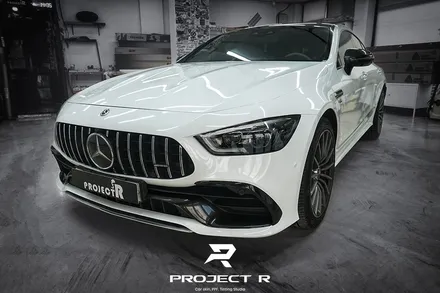 벤츠 AMG GT 4도어 에이버리 유광 화이트 전체 랩핑, 부천 자동차랩핑 프로젝트알 / 부천 원미구 상동