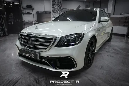 벤츠 S63 AMG 전체 랩핑, 에이버리 유광 화이트펄 시공 in 부천랩핑 프로젝트알 / 부천 원미구 상동