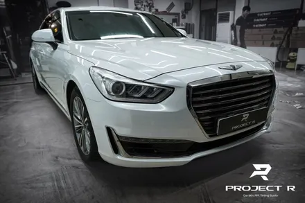 부천 제네시스 EQ900 전체 랩핑 재시공, 비닐프로그 고광택 유광 화이트펄, 프로젝트알 / 부천 원미구 상동